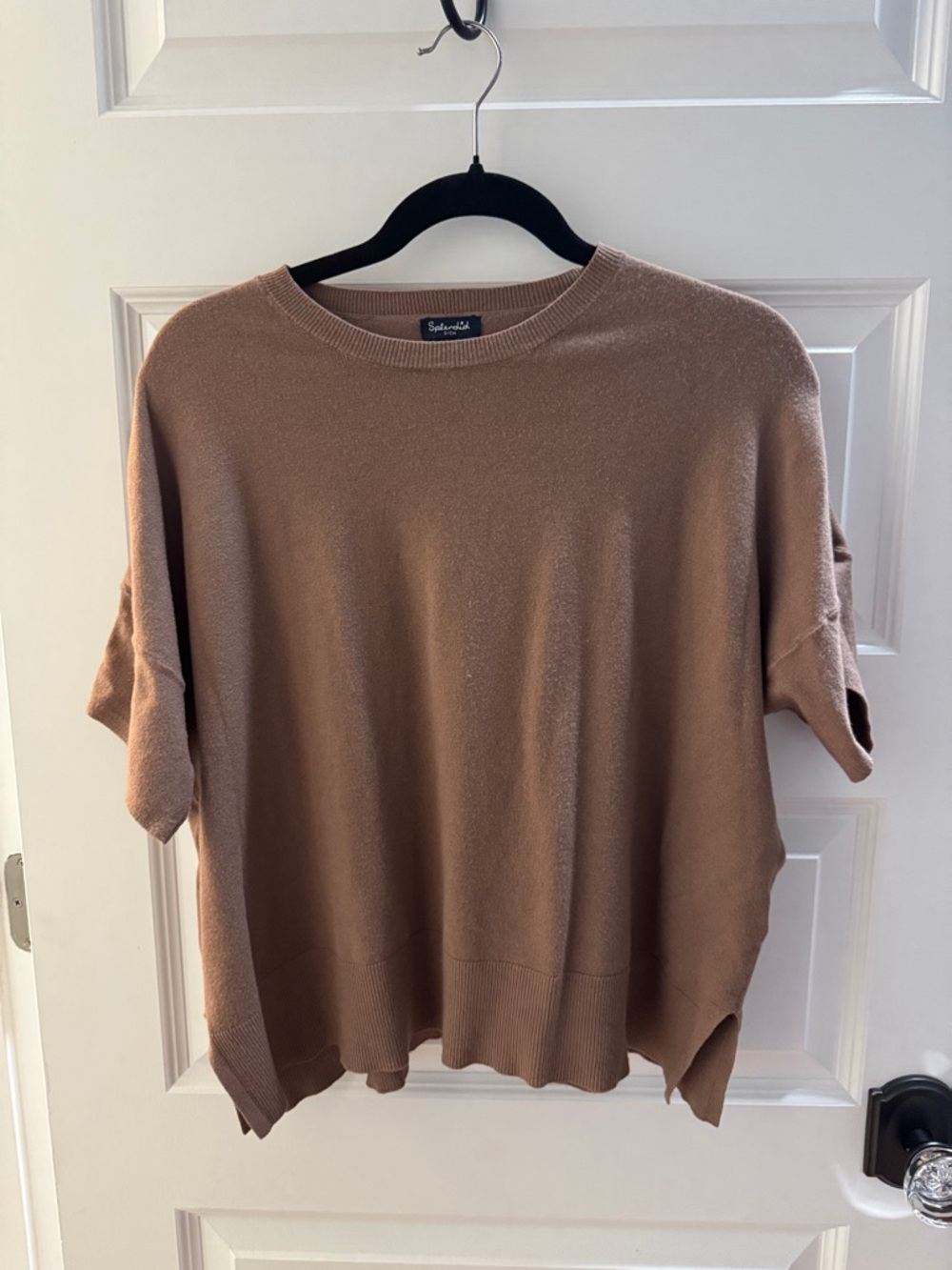 Two Oversized Soft Knit Boxy Sweater Tee in Warm Taupe and Periwinkle.